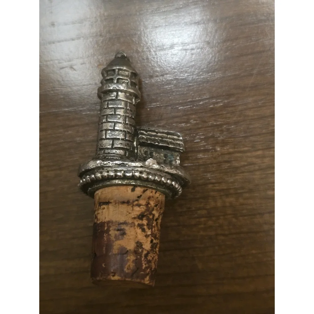 VTG Pewter Lighthouse Wine Bottle Cork Stopper 3